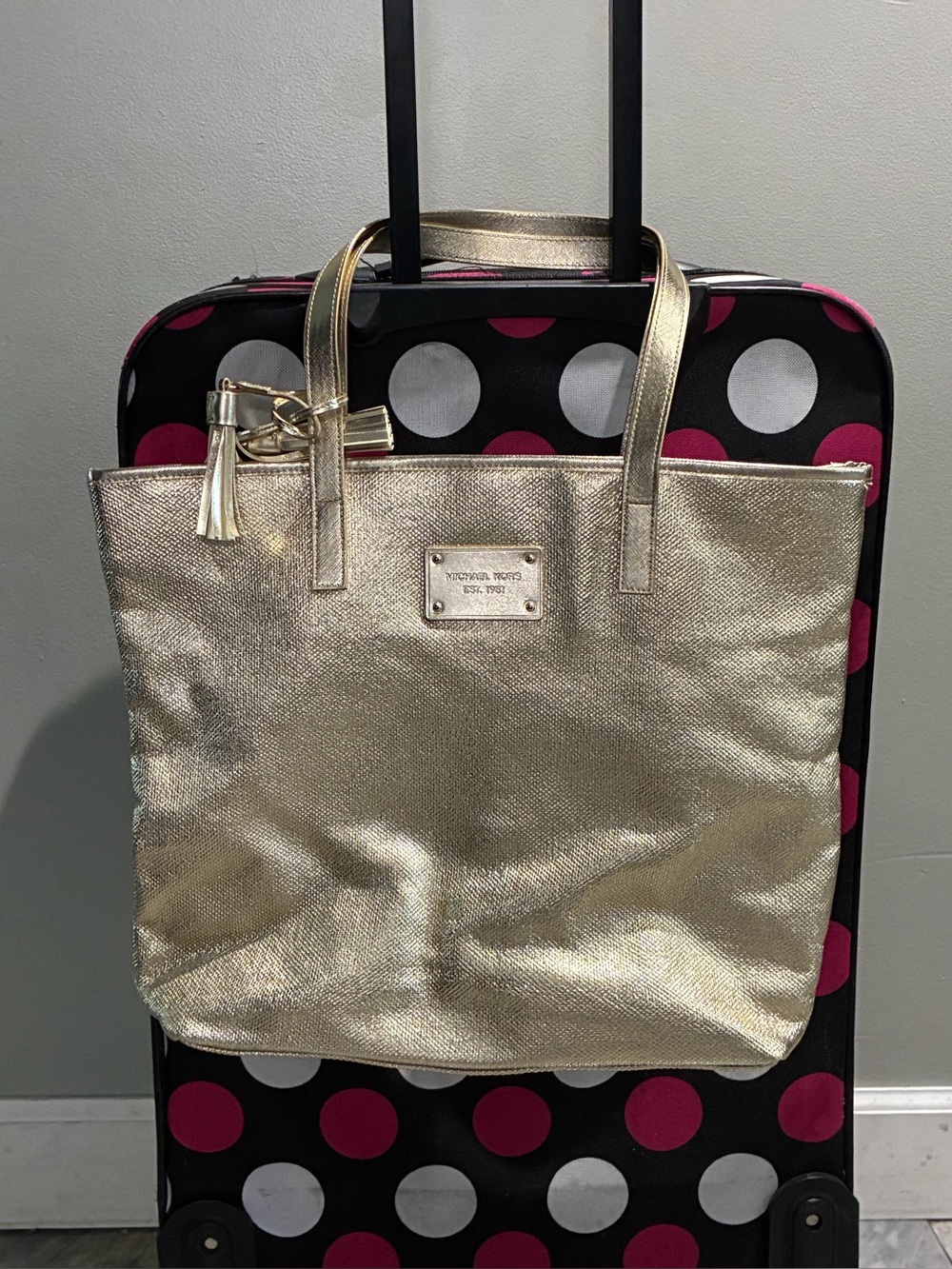 Michael Kors Metallic Gold Tote with Tassel Accent - Picture 1 of 2